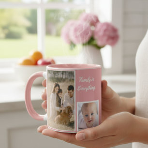 Taza Elegant Modern Pink and White Mug with Family 