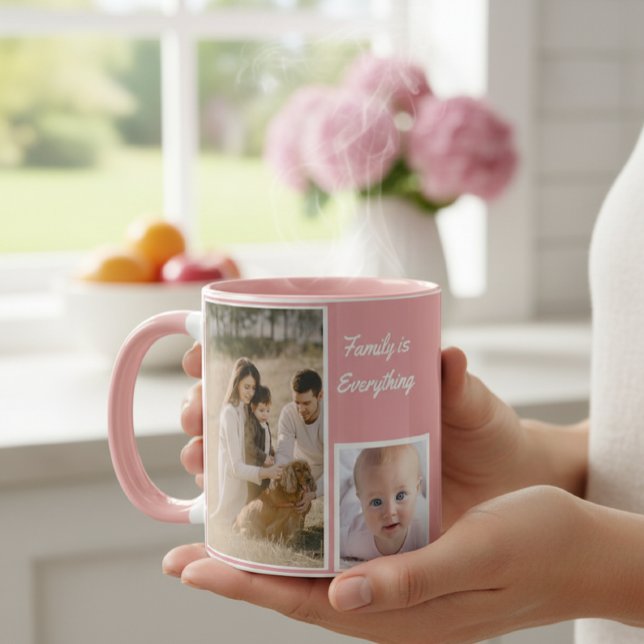 Taza Elegant Modern Pink and White Mug with Family  (Subido por el creador)
