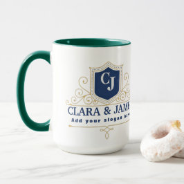 Taza Elegant Monogram with bride and groom names gold