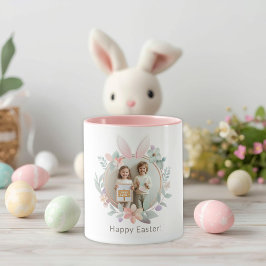 Taza Elegant Pastel Easter Photo Mug with Bunny Frame