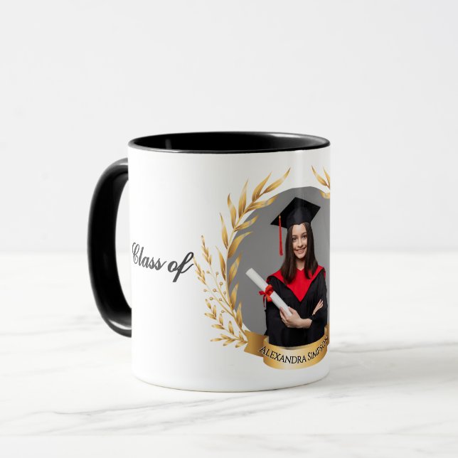 Taza Elegant Photo Graduation Party Gold Laurels (Anverso izquierdo)