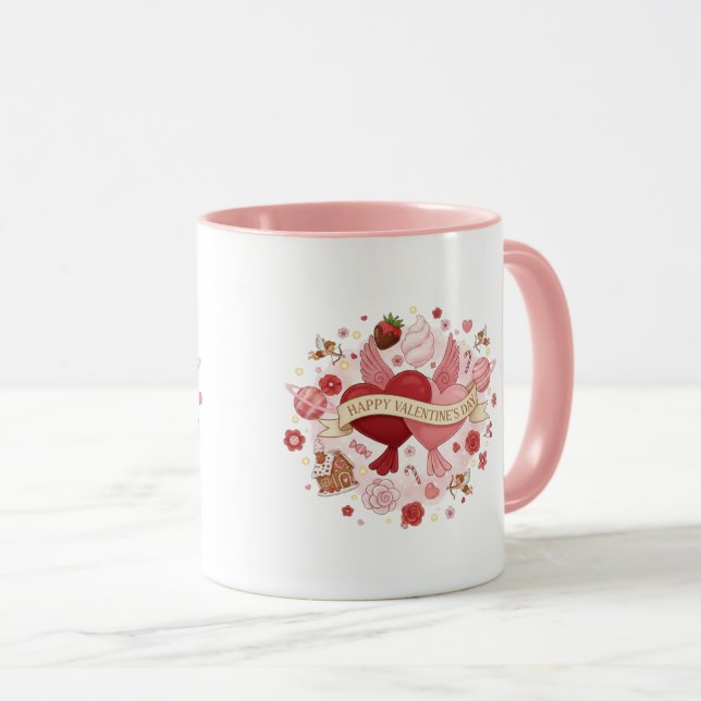 Taza Elegant Romantic Floral Heart Coffee Mug (Anverso derecho)