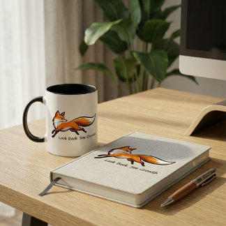Taza Elegant Running Fox "Look Back. See Growth." Two-T