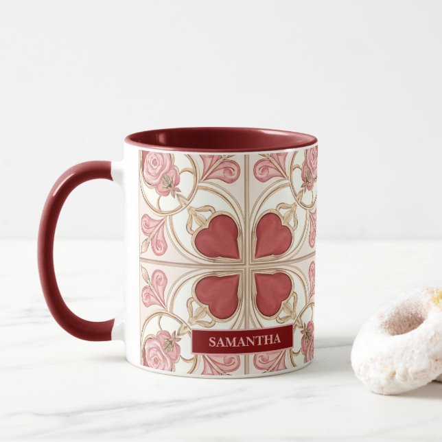 Taza Elegant Valentine’s Day Bistro Tile (Con donut)