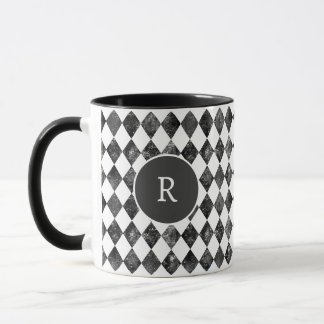Taza Elegant vintage black &white checkerboard monogram