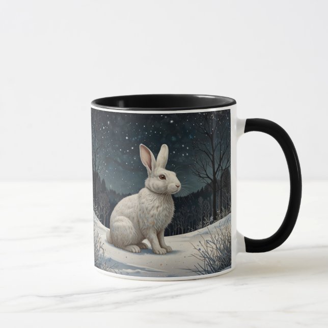 Taza Elegant white rabbit Christmas snowy woodland  (Derecha)