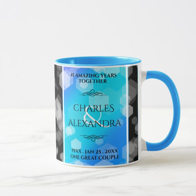 Taza Elegante 41° Aniversario del Boda de Topaz Azul (Derecha)