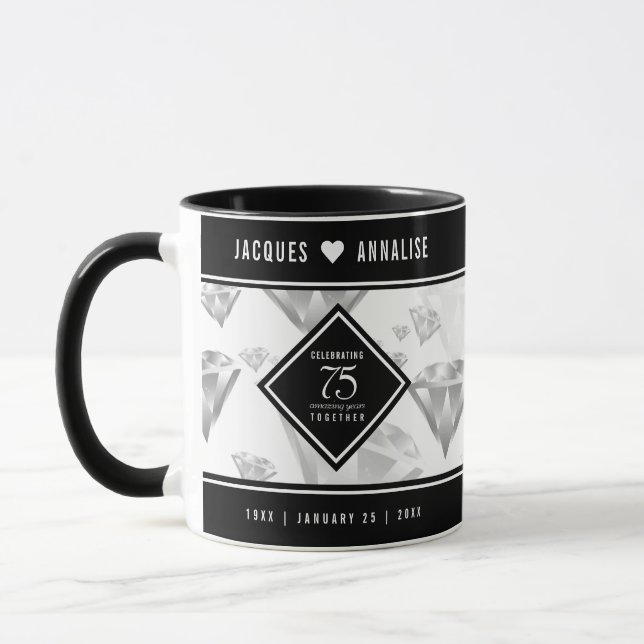 Taza Elegante 75° Aniversario del Boda del Diamante (Izquierda)