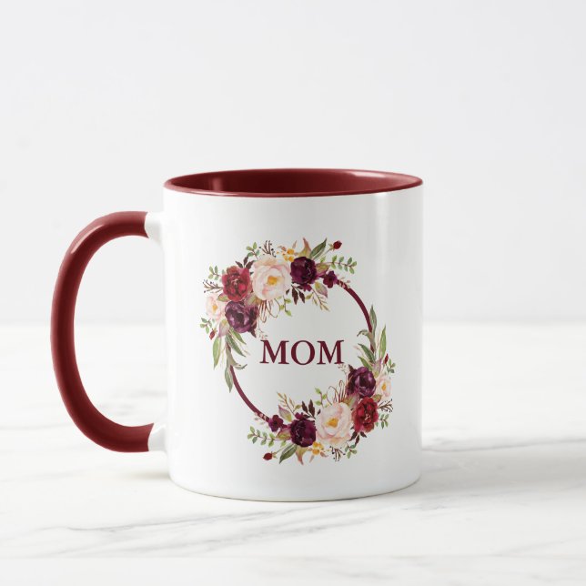 Taza Elegante acuarela Borgoña Floral Mom (Izquierda)