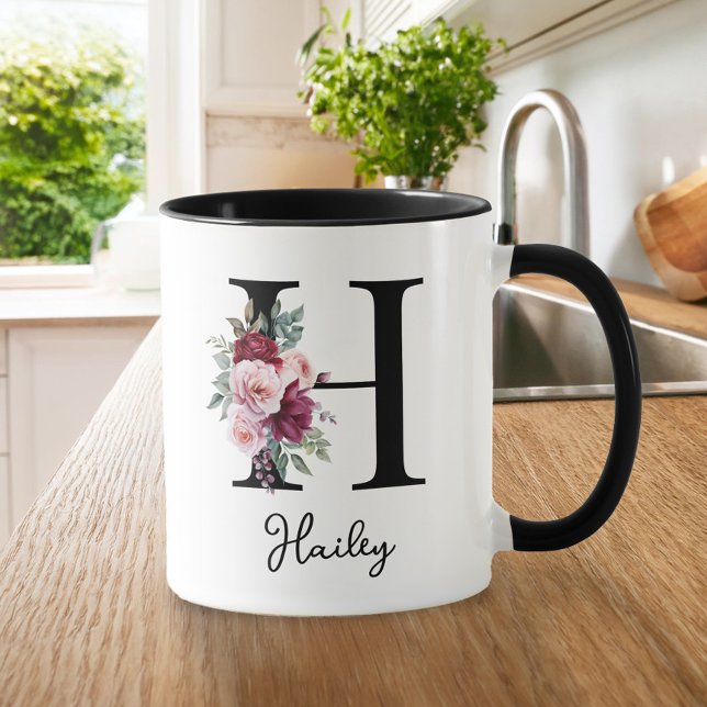Taza Elegante acuarela Floral Nombre inicial Monograma (Subido por el creador)