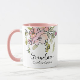 Taza Elegante acuarela Floral Pastel Rosa Abuela