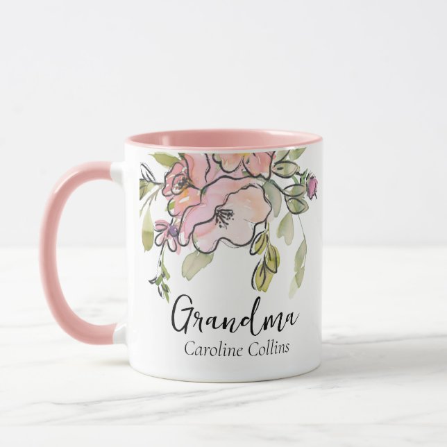 Taza Elegante acuarela Floral Pastel Rosa Abuela (Izquierda)