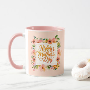 Taza Elegante acuarela floral rosa Feliz Día de la Madr