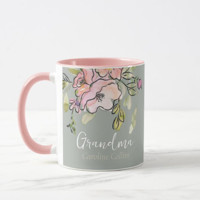 Taza Elegante acuarela Floral Sage Green Grandma (Izquierda)