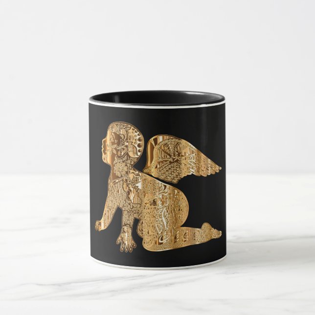 Taza Elegante Ángel dorado brillante negro y oro (Centro)