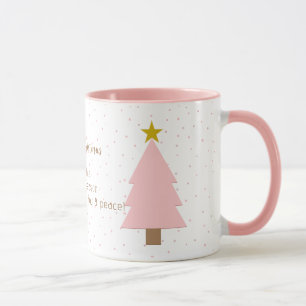 Taza Elegante árbol de navidad rosado único, estrella d