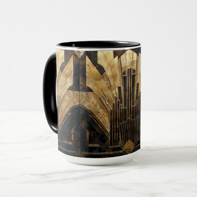 Taza Elegante Art Deco Oro Cidyscape Negro (Anverso izquierdo)