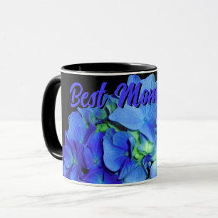 Taza Elegante azul floral rosas azul hortensias azules