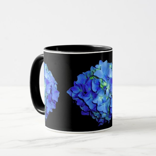 Taza Elegante azul floral rosas azul hortensias azules (Anverso izquierdo)