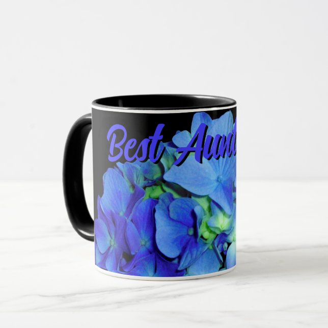 Taza Elegante azul floral rosas azul hortensias azules (Anverso izquierdo)