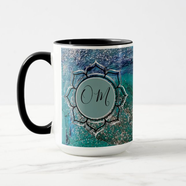 Taza Elegante azul Purpurinoso OM Lotus (Izquierda)