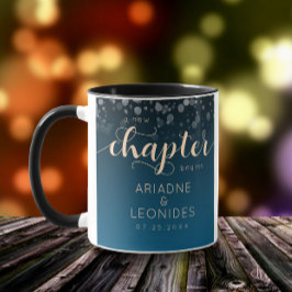 Taza Elegante Boda azul oceánico Peach Un Capítulo Nuev