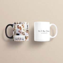 Taza Elegante boda moderno de collage de fotos mínimo