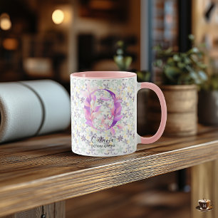 Taza Elegante Boho Moda Floral Monograma Mug - O