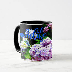 Taza Elegante boho rosa morado azul floral horangeas