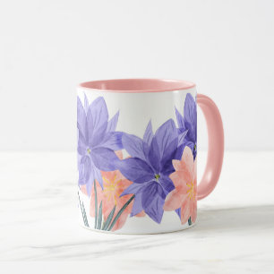 Taza Elegante café de borde floral rosado y morado de L