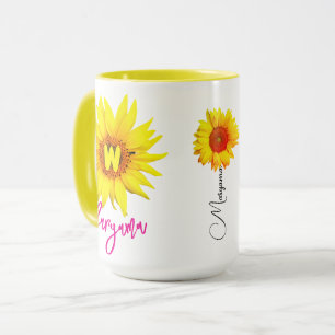Taza Elegante Café Floral De Girasol (Su Nombre)