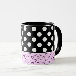 Taza Elegante Café Negro Y Rosa Mug Grandes Puntos Blan
