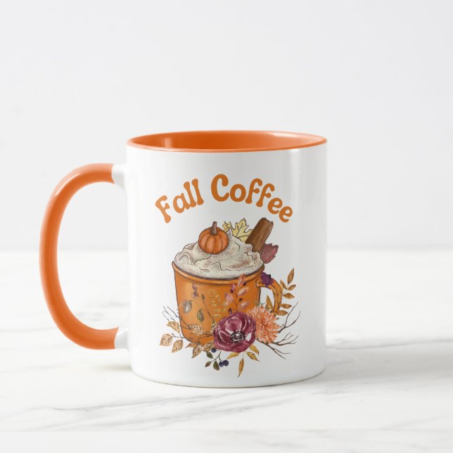 Taza elegante caligrafía otoño otoño naranja de café (Izquierda)