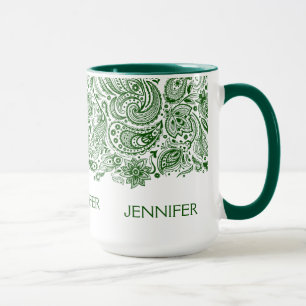 Taza Elegante Cazador Verde Y Paisley Blanca