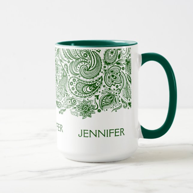 Taza Elegante Cazador Verde Y Paisley Blanca (Derecha)