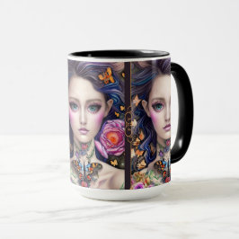 Taza Elegante Chica de mariposa de fantasía con collar 