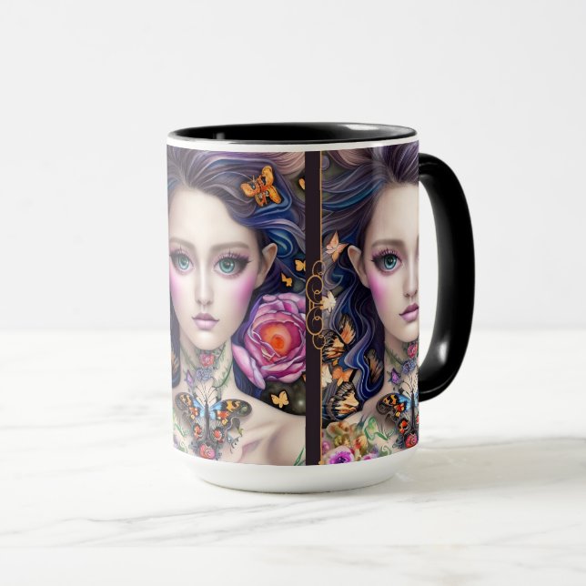 Taza Elegante Chica de mariposa de fantasía con collar  (Anverso derecho)