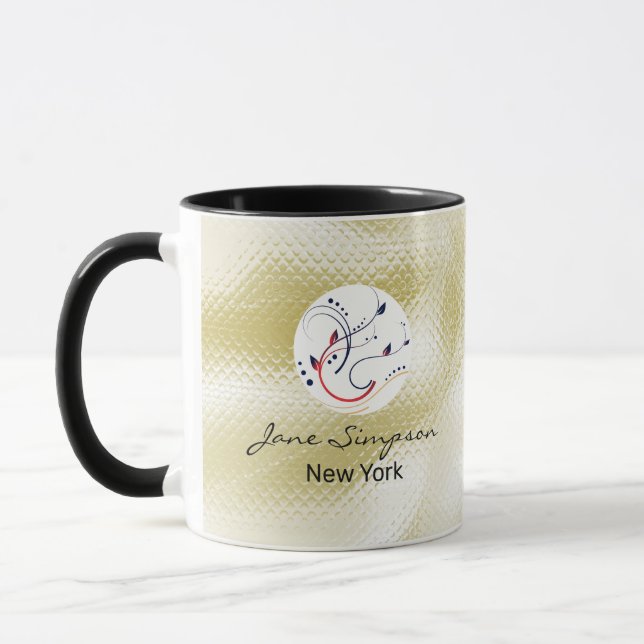 Taza Elegante código Qr Logo Textura Dorada (Izquierda)