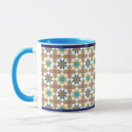 Taza elegante con patrón geométrico beige, verde y