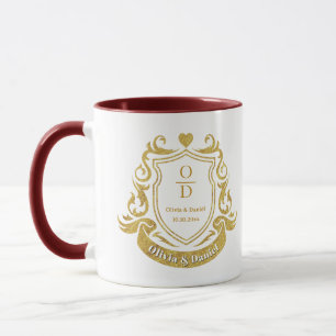 Taza Elegante Cresta Dorada Personalizada Boda