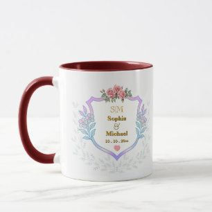 Taza Elegante Cresta Floral con Monograma de Iniciales