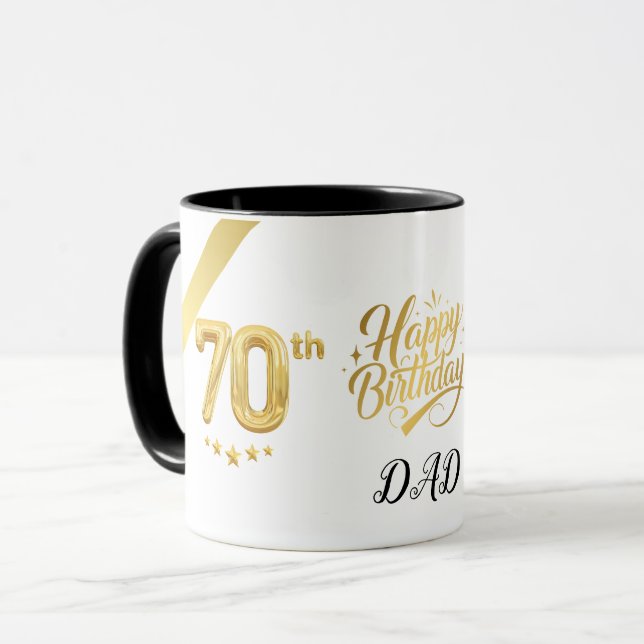 Taza Elegante Cumpleaños 70 de Oro (Personaliza) Papá (Anverso izquierdo)