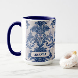 Taza Elegante damasco Blue toile de jouy monograma