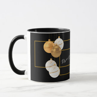 Taza elegante de Navidad negra y dorada personaliz