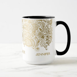 Taza Elegante De Oro Y Paisley Blanca