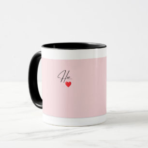 Taza elegante de pareja con línea de corazón rosa 