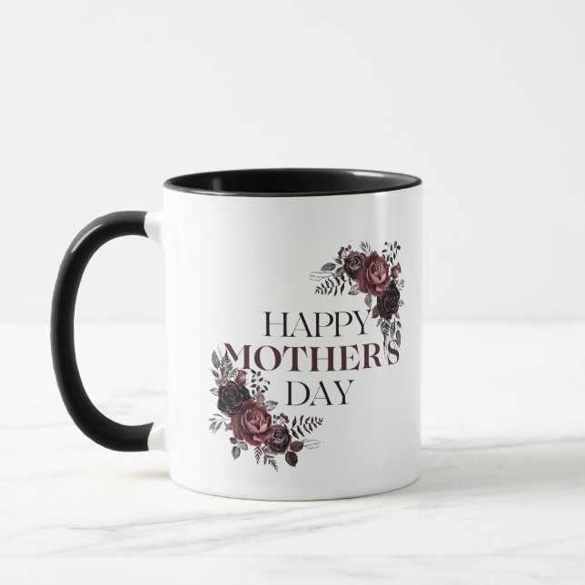 Taza Elegante Día de la Madre Floral Maroon (Izquierda)