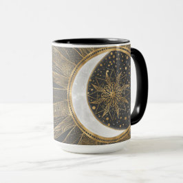 Taza Elegante Doodles dorados Sun Moon Mandala Diseño