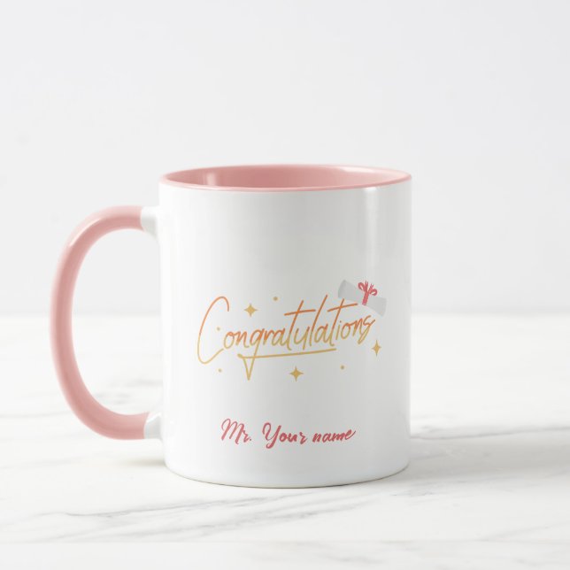 Taza Elegante Escuela de Graduación Mínima de Oro Nombr (Izquierda)