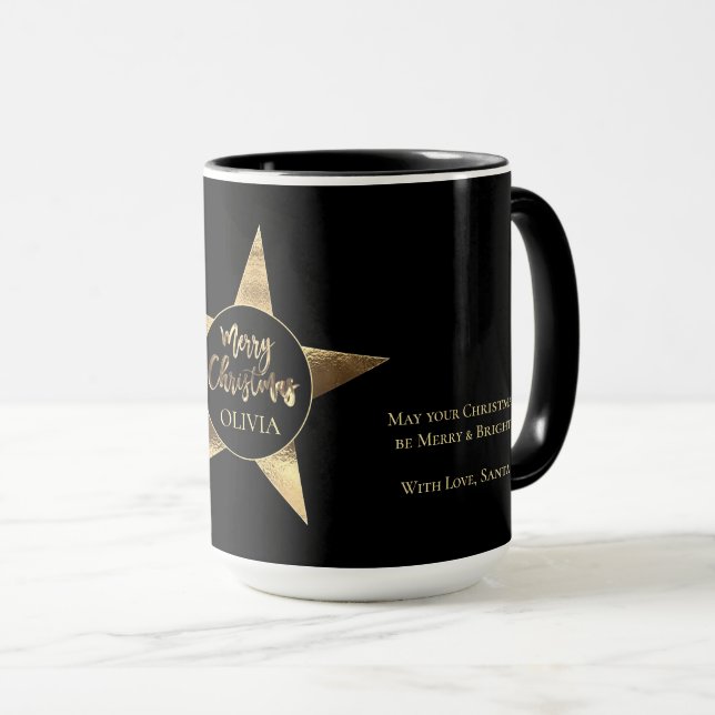 Taza Elegante estrella dorada Añadir nombre Feliz Navid (Anverso derecho)